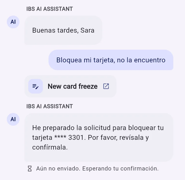Bloquear mi tarjeta: el asistente prepara el bloqueo de la tarjeta terminada en 3301 y pide confirmación