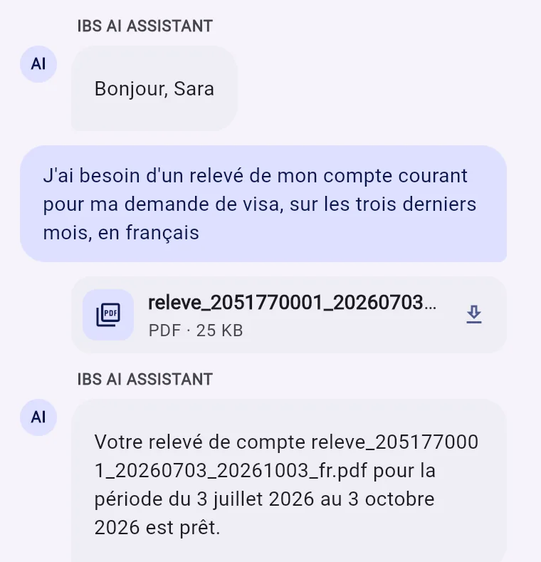 Un relevé de trois mois demandé en quelques mots et renvoyé en PDF dans la conversation